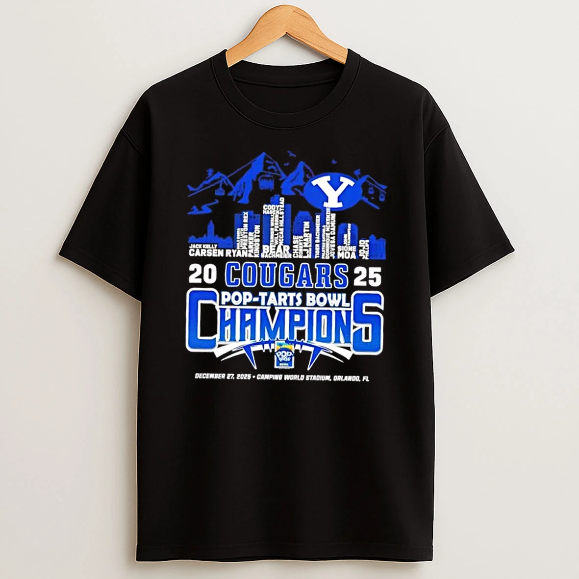 2025 Pop Tarts Bowl Champions Byu Cougars Camping World Stadium All Names City Skyline T Shirt