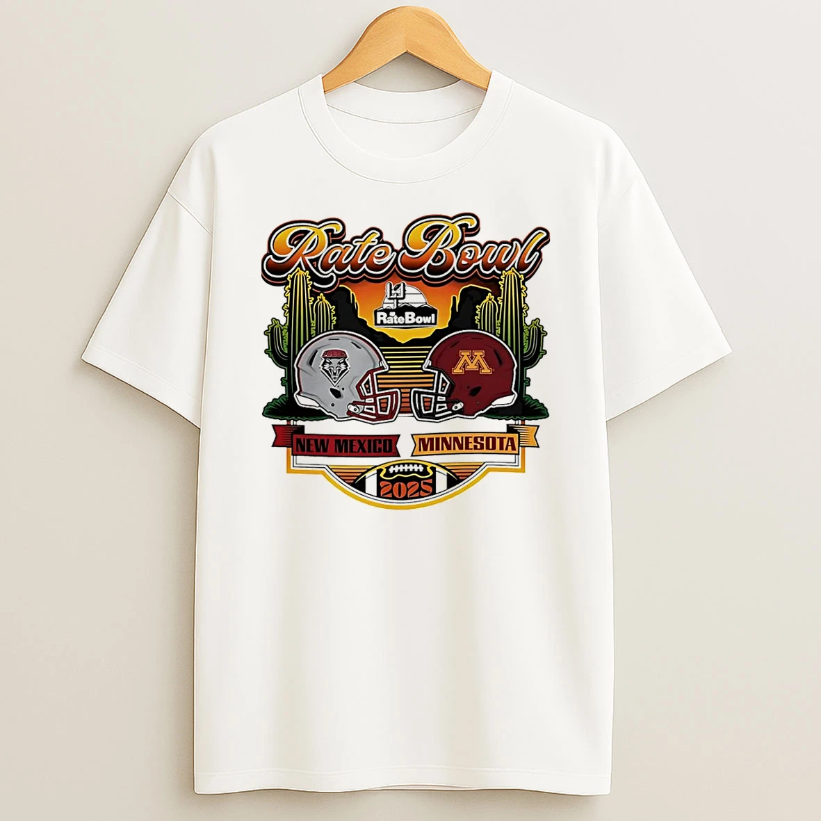 2025 Rate Bowl Cactus Clash New Mexico Lobos Vs Minnesota Golden Gophers Matchu T Shirt