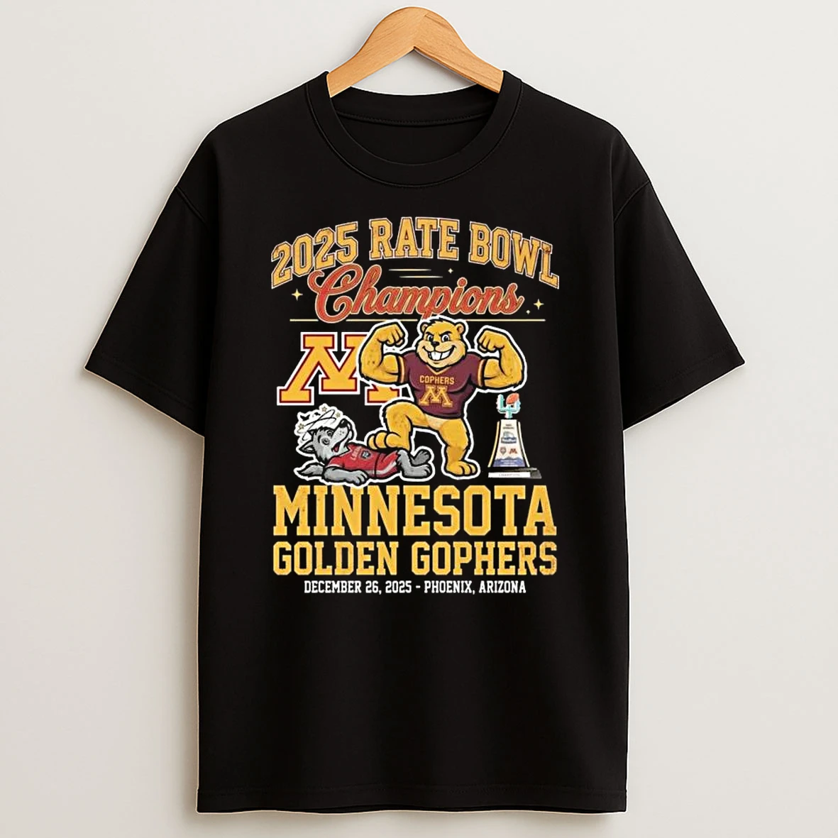 2025 Rate Bowl Champions Minnesota Golden Gophers Mascot T Shirt