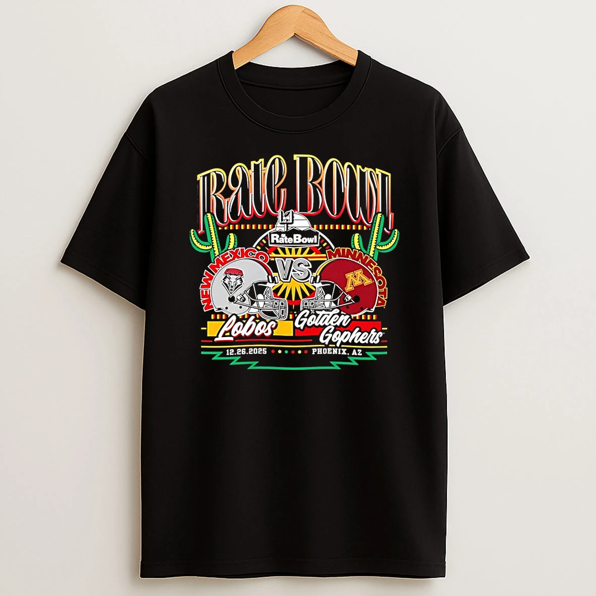 2025 Rate Bowl New Mexico Lobos Vs Minnesota Golden Gophers Matchup Helmet T Shirt