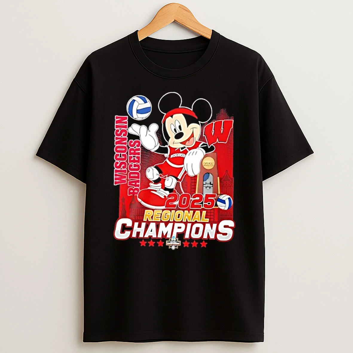 2025 Regional Champions Mickey X Wisconsin Badgers City Skyline T Shirt