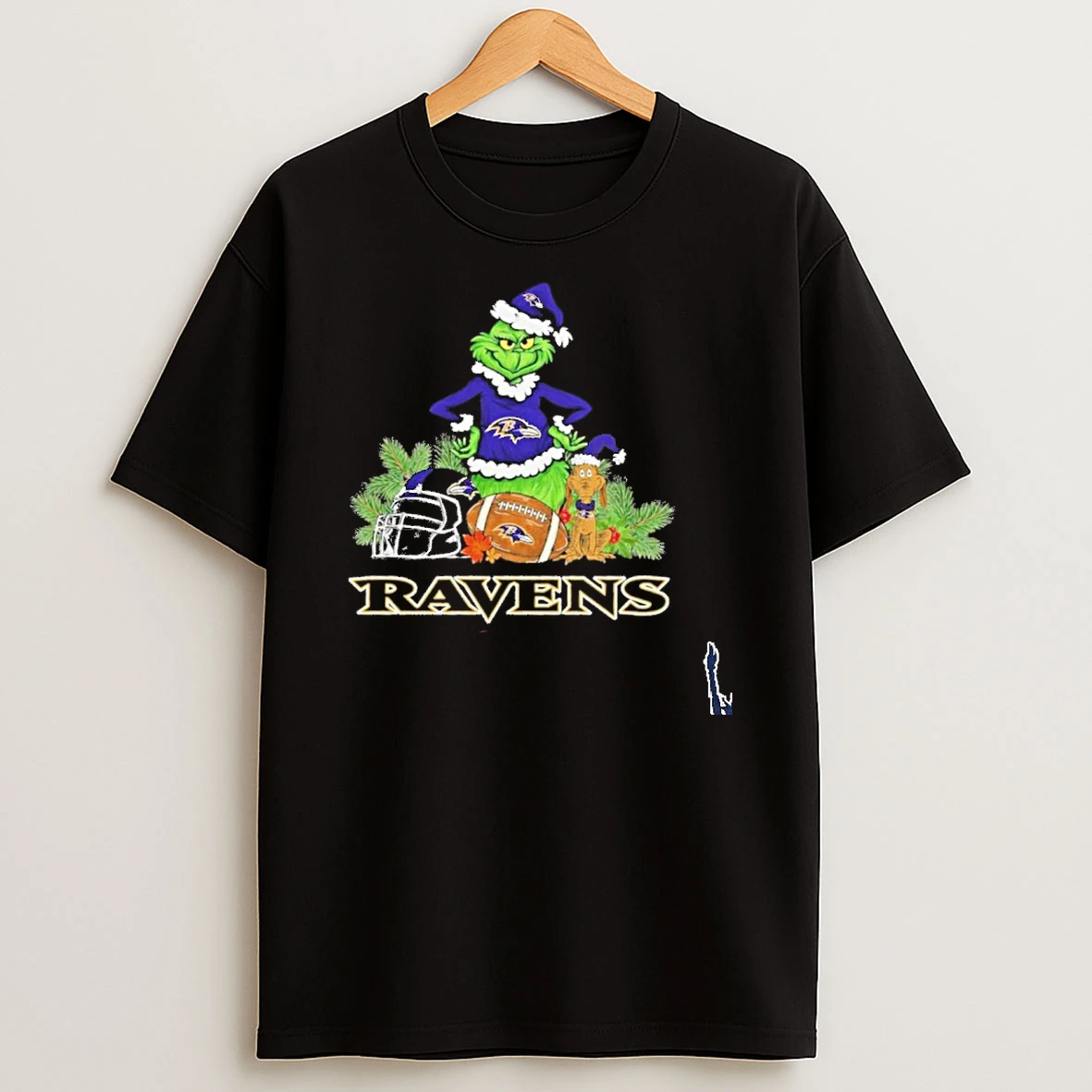 2025 Santa Grinch X Dog Ball Merry Christmas Ravens Logo T Shirt