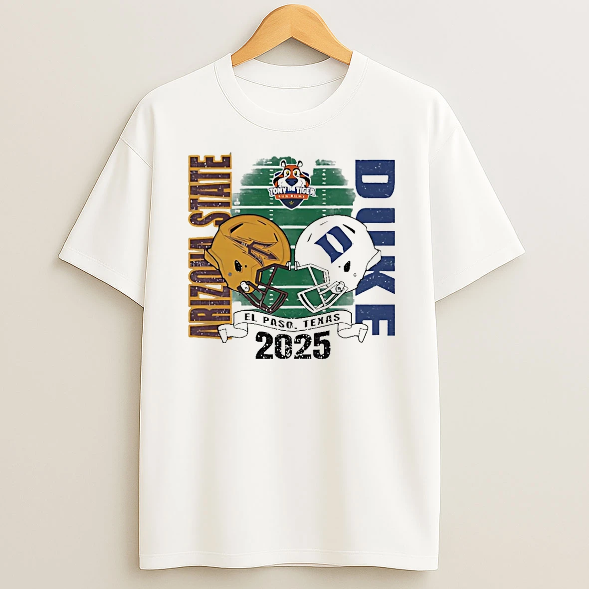 2025 Tony The Tiger Sun Bowl Arizona State Sun Devils Vs Duke Blue Devils Helmets T Shirt