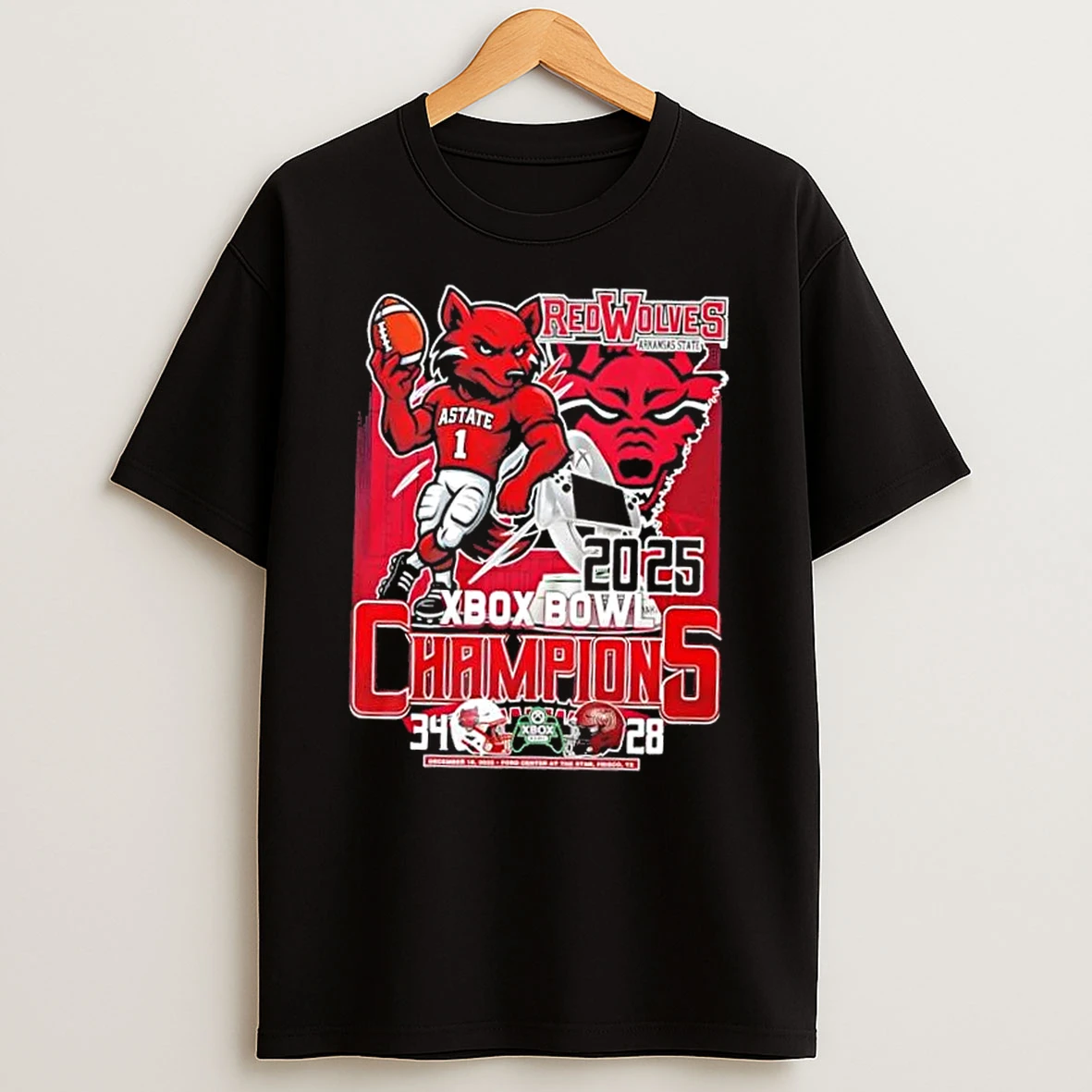 2025 Xbox Bowl Champions Red Wolves Arkansas State Mascot T Shirt