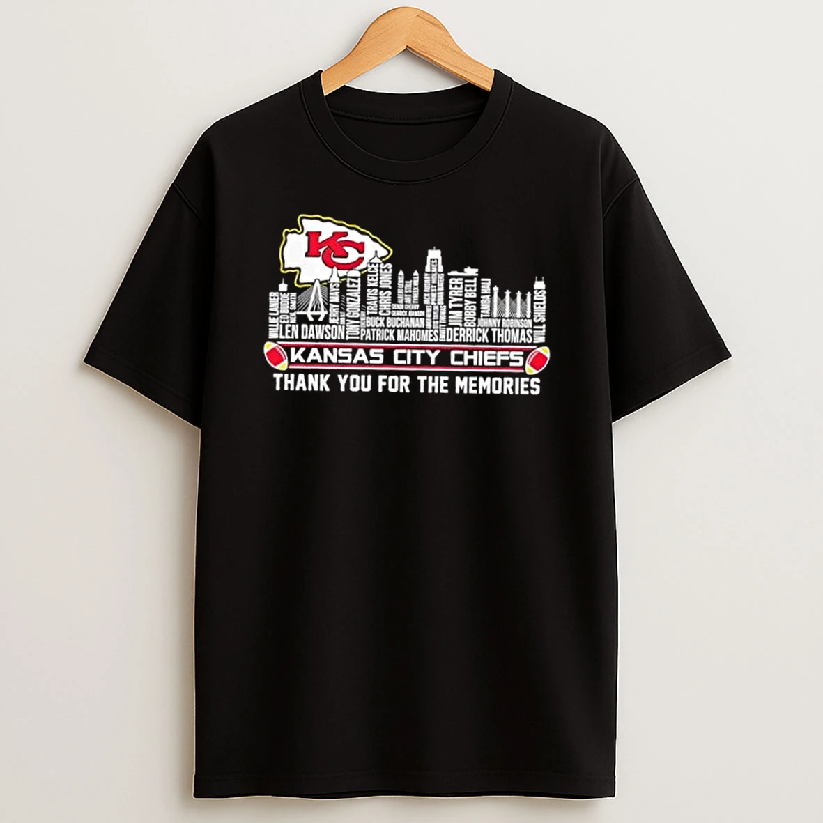 2026 Kansas City Chiefs All Names City Thank You For The Memories Skyline T Shirt