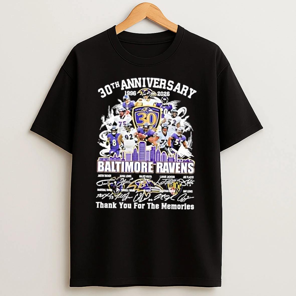 30th Anniversary 1996 2026 Baltimore Ravens Justin Tucker And Legends Thank You For The Memories Skyline T Shirt