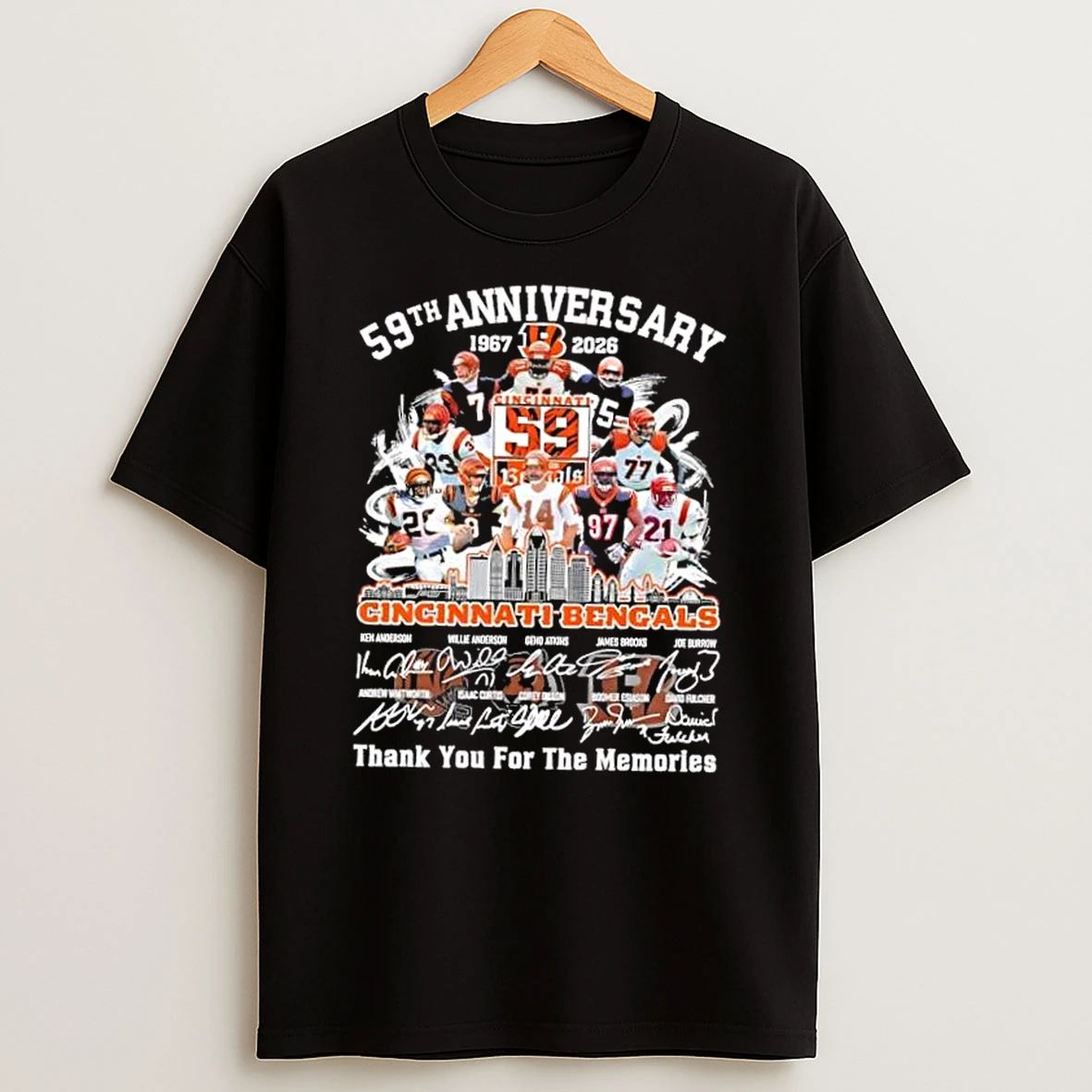 59th Anniversary 1967 2026 Cincinnati Bengals Ken Anderson And Legends Thank You For The Memories Skyline T Shirt