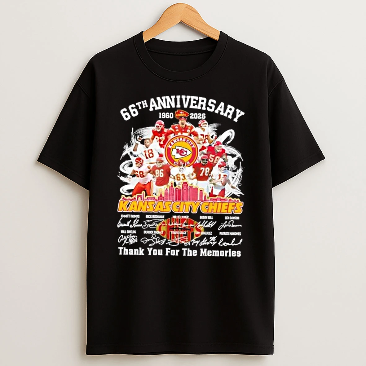66th Anniversary 1960 2026 Kansas City Chiefs Emmitt Thomas And Legends Thank You For The Memories Skyline T Shirt