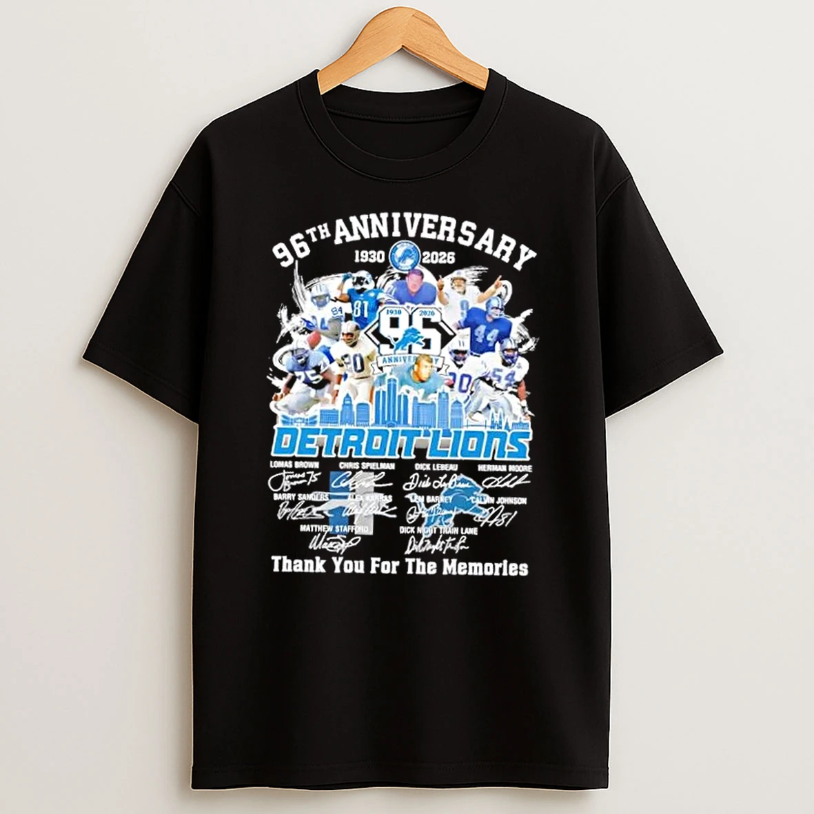 96th Anniversary 1930 2026 Detroit Lions Lomas Brown And Legends Thank You For The Memories Skyline T Shirt