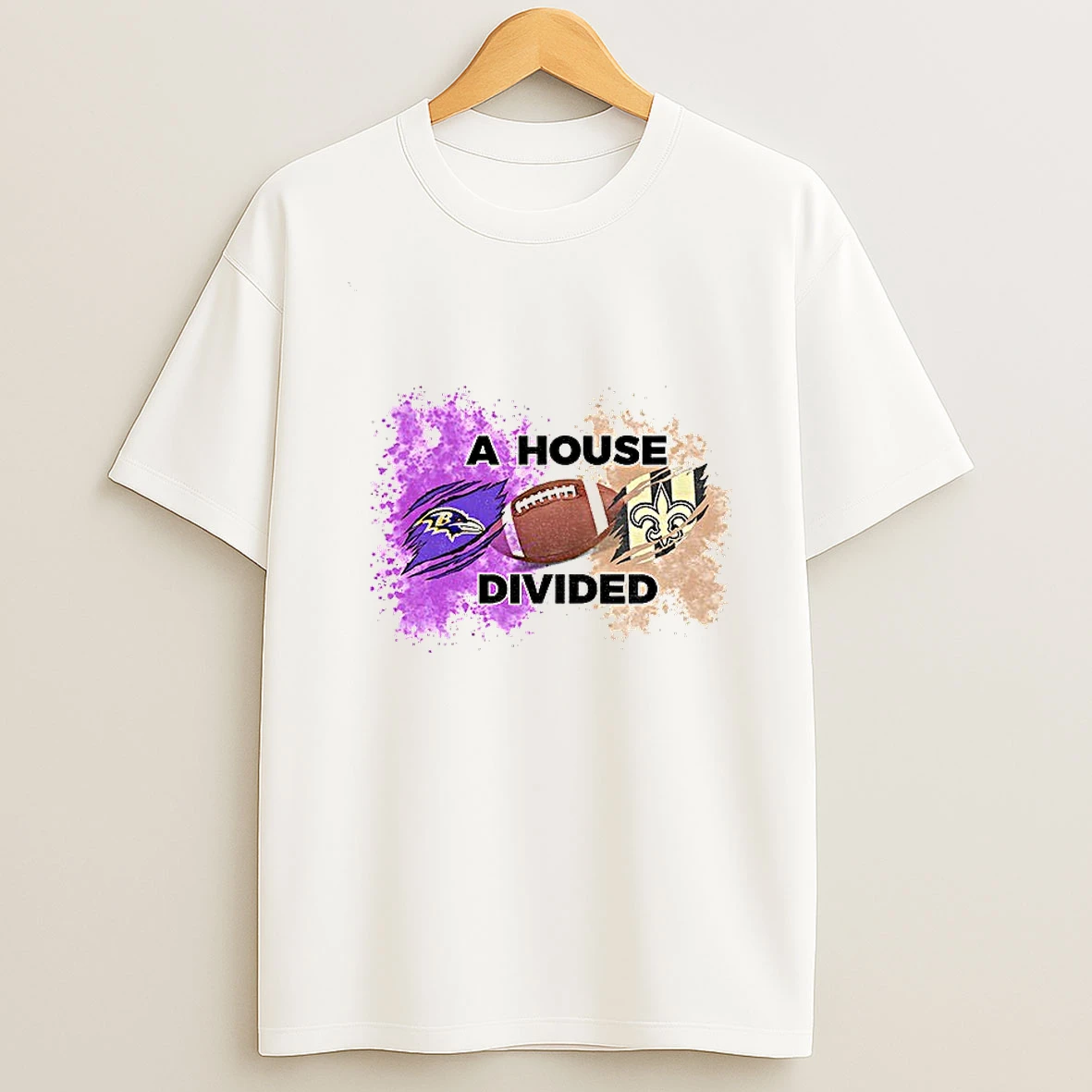 A House Divided Baltimore Ravens Vs New Orleans Saints Logo T Shirt