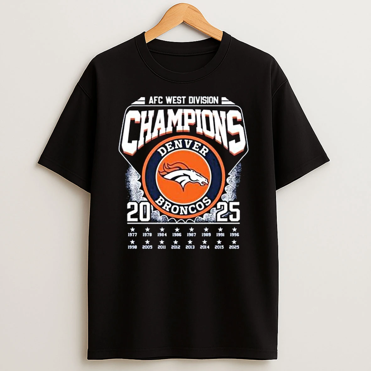 Afc West Division Champions 2025 Denver Broncos Logo 1977 2025 T Shirt