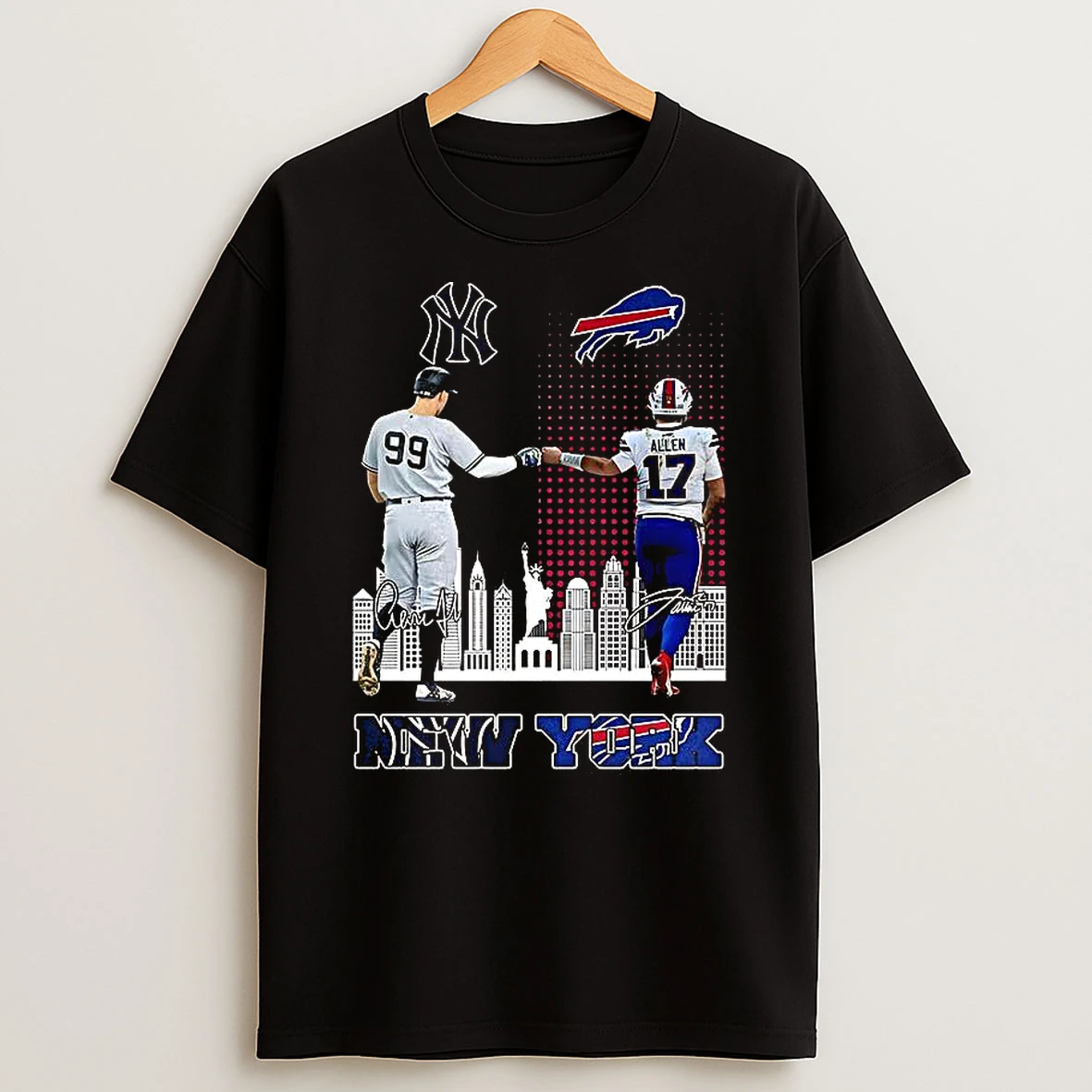 Aaron Judge New York Yankees Touch Hand Josh Allen Buffalo Bills 2025 Legendary Stars T Shirt