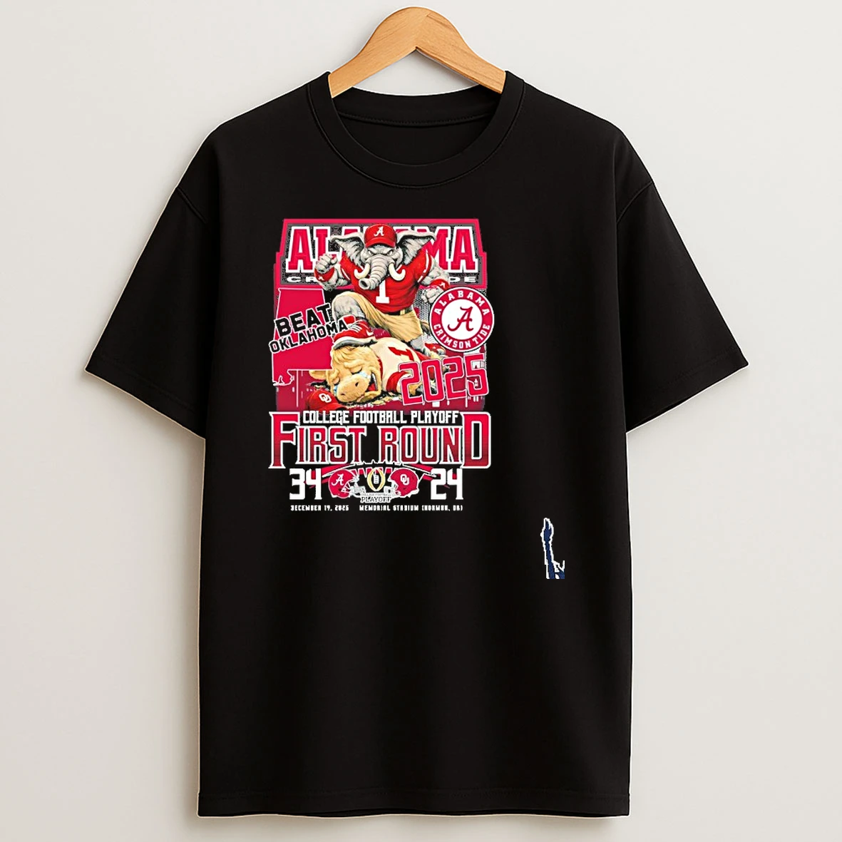 Alabama Beat Oklahoma Mascot Cfp First Round 34 24 Score T Shirt