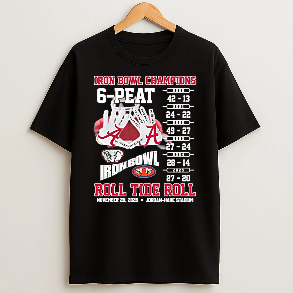 Alabama Crimson Tide 2025 Iron Bowl Champions 6 Peat Roll Tide Roll T Shirt