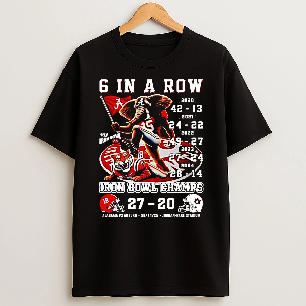 Alabama Crimson Tide 6 In A Row 2025 Iron Bowl Champs T Shirt