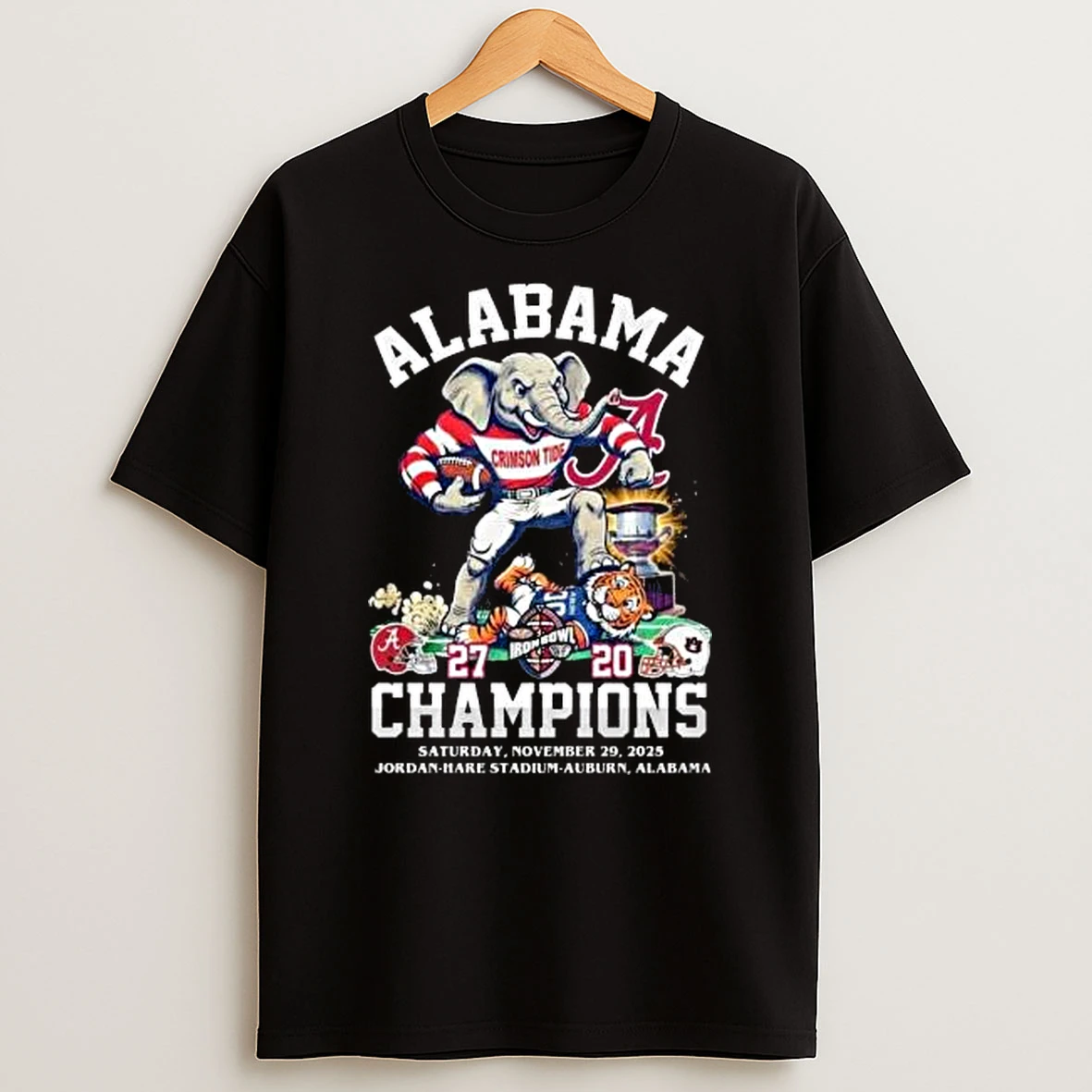 Alabama Crimson Tide Beat Lsu Tigers Iron Bowl 2025 Champions 27 20 Nov 29 2025 Mascot T Shirt