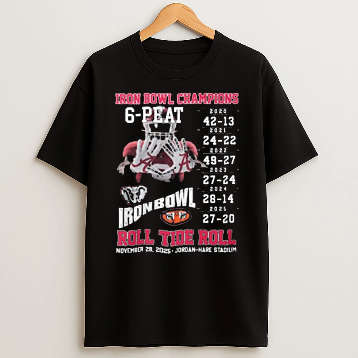 Alabama Crimson Tide Iron Bowl 2020 2025 Six Time Champions T Shirt