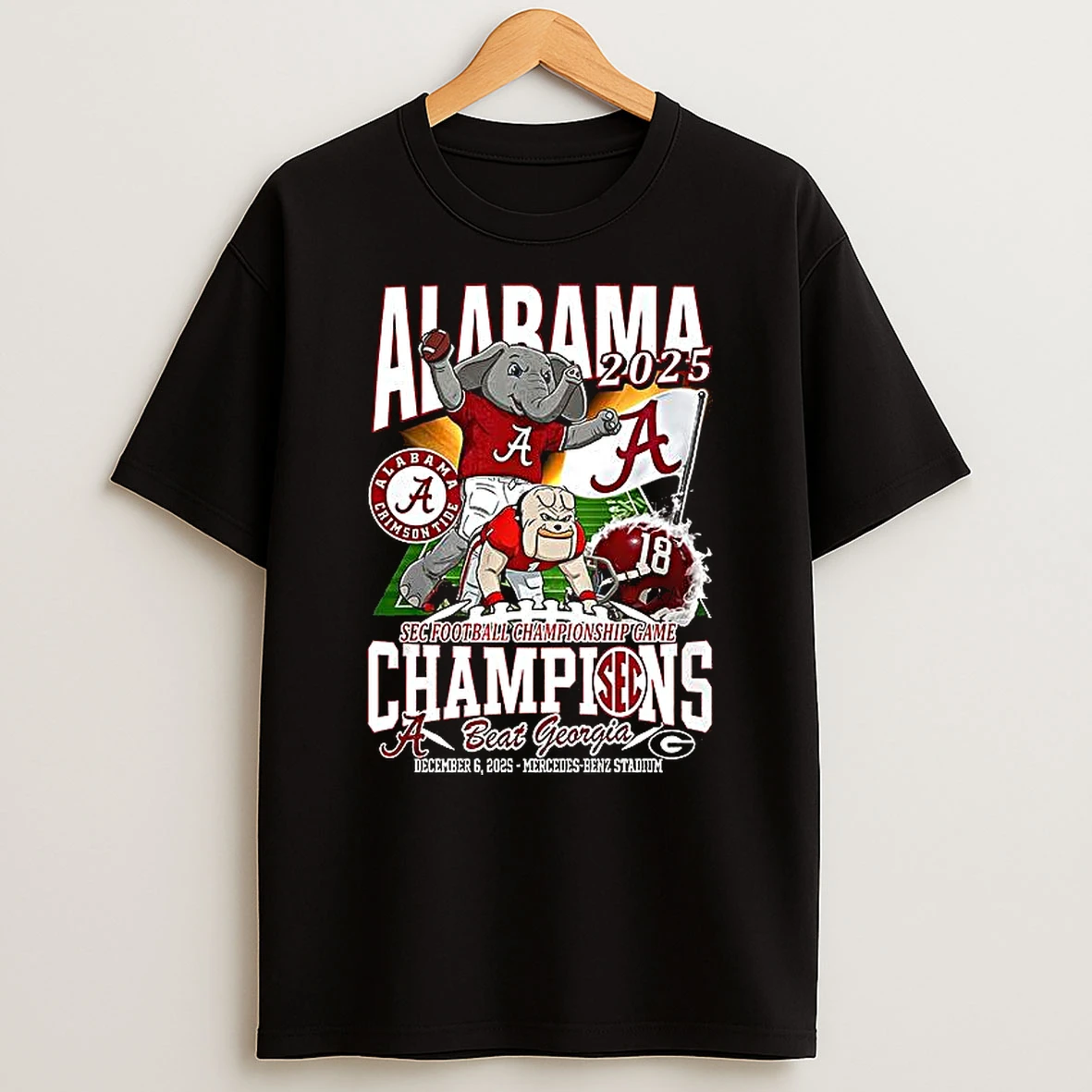 Alabama Crimson Tide Sec Football Championship Game Champions 2025 Mascot T Shirt