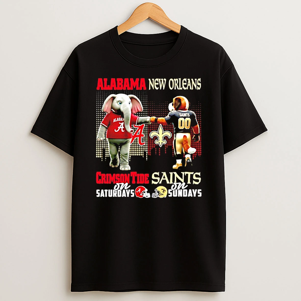 Alabama Crimson Tide On Saturdays Vs New Orleans Saints On Sundays Mascot Skyline T Shirt