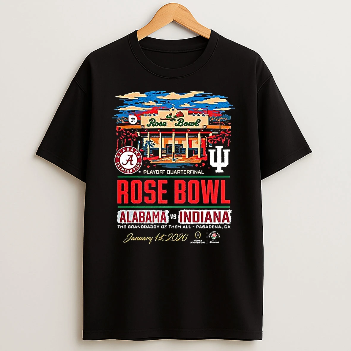 Alabama Crimson Tide Vs Indiana Hoosiers Ncaa Rose Bowl Cfp Playoff Quarterfinal 2026 T Shirt