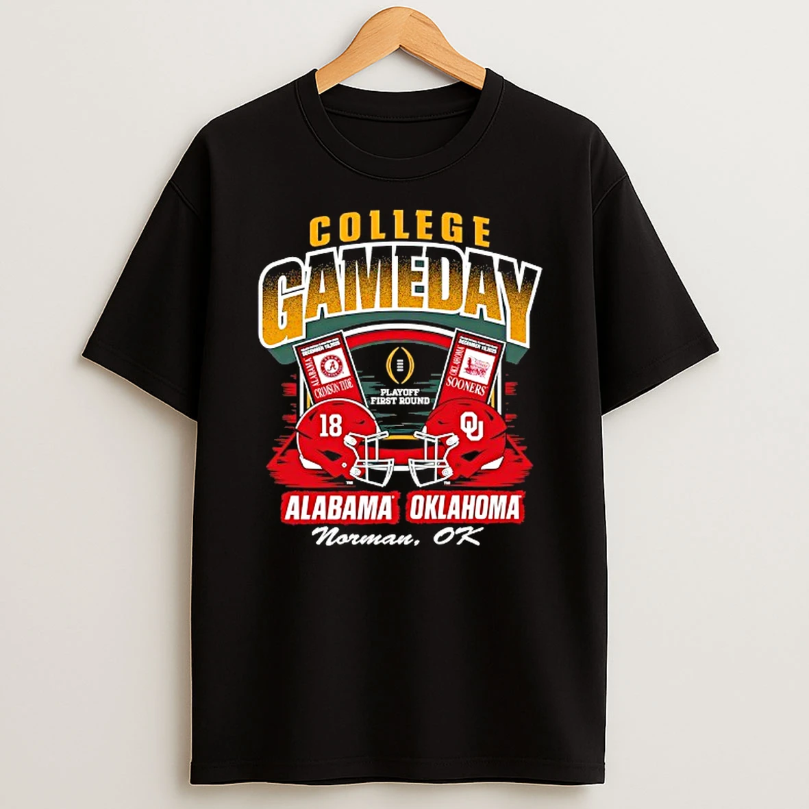 Alabama Crimson Tide Vs Oklahoma Sooners College Gameday 2025 2026 Cfp 1st Round Ticket Helmet T Shirt