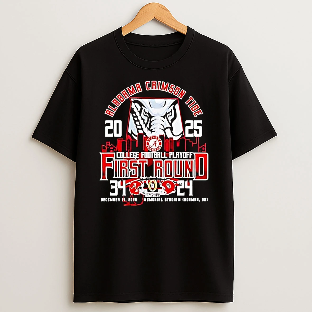 Alabama Crimson Tide 2025 Cfp First Round 3424 Score City Skyline T Shirt