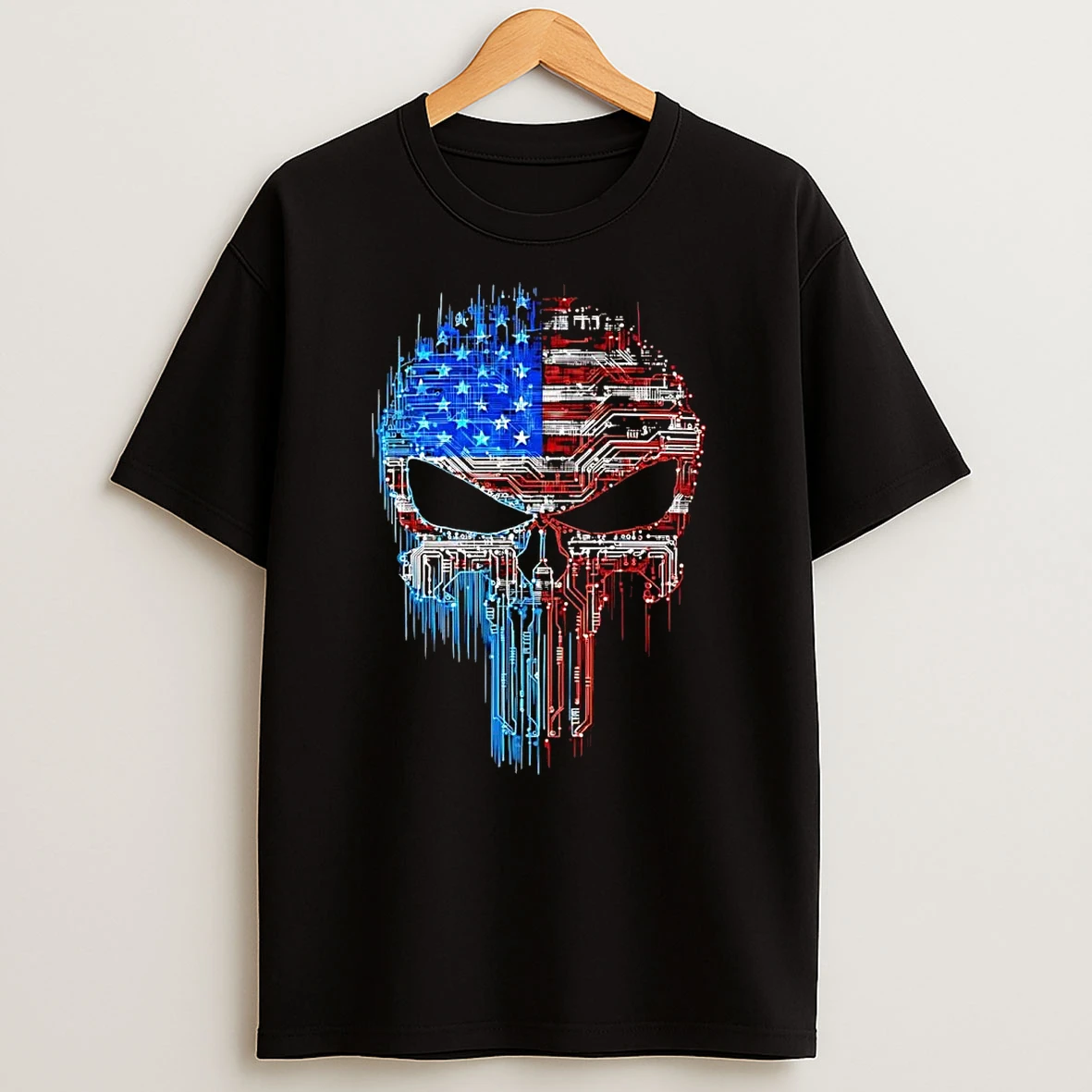 American Flag Skull Punish Evil Cyber T Shirt