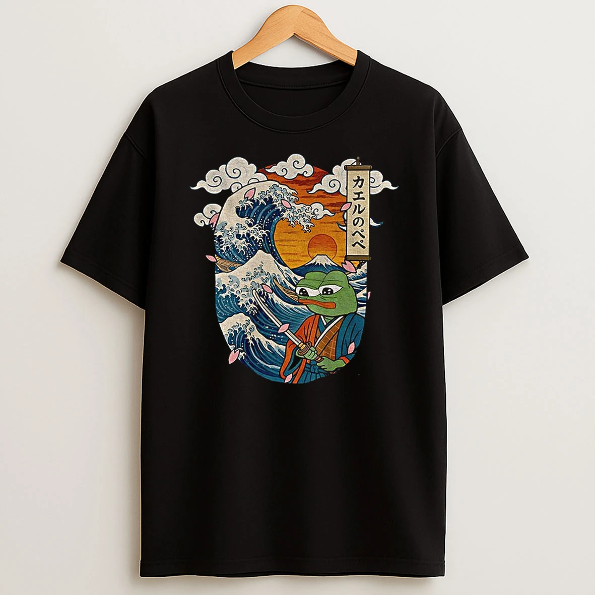 Apu Apustaja Samurai Pepe The Frog Great Wave Off Kanagawa Fren Meme T Shirt