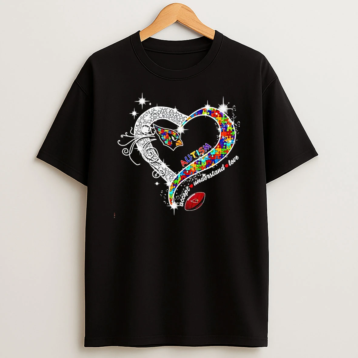Arizona Cardinals Autism Accept Understand Love Football Heart T Shirt