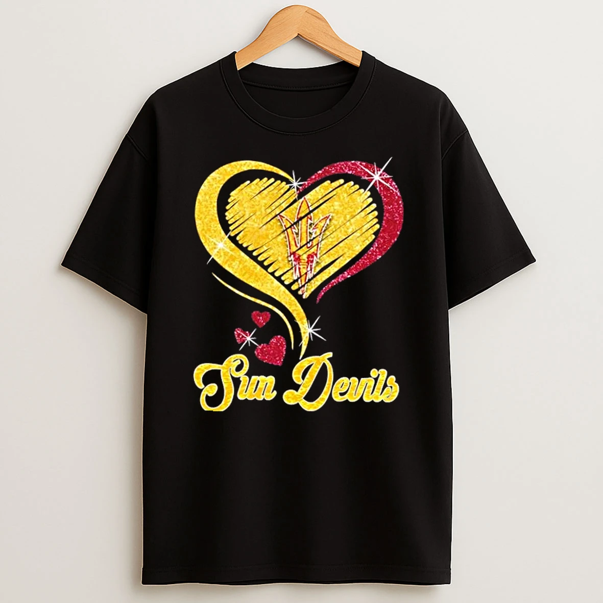 Arizona State Sun Devils Football In Glitter Heart Fans T Shirt