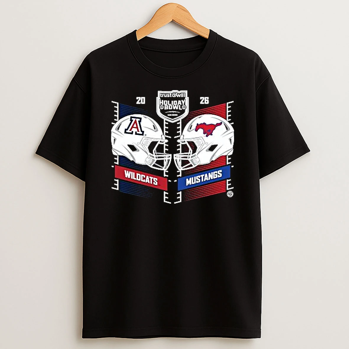 Arizona Wildcats Smu Mustangs 2025 Holiday Bowl Head To Head Helmet Logo T Shirt