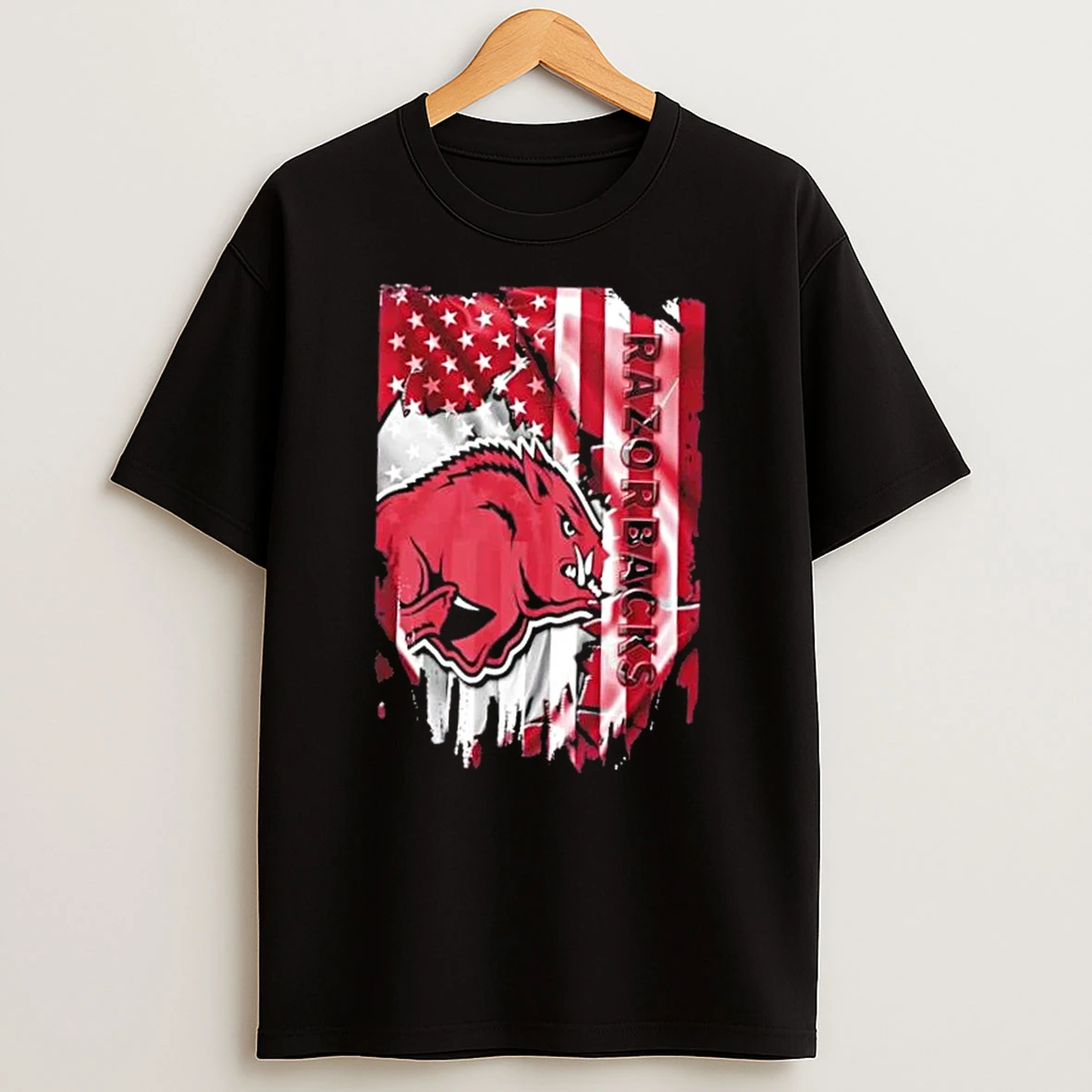 Arkansas Razorback Football X American Flag T Shirt