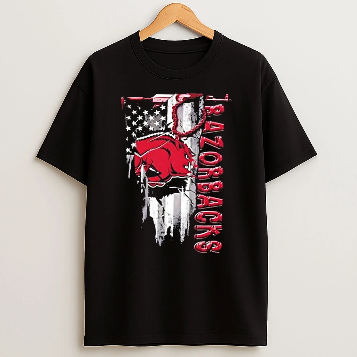Arkansas Razorbacks Football Battle Shattered Usa Flag Rip Design T Shirt