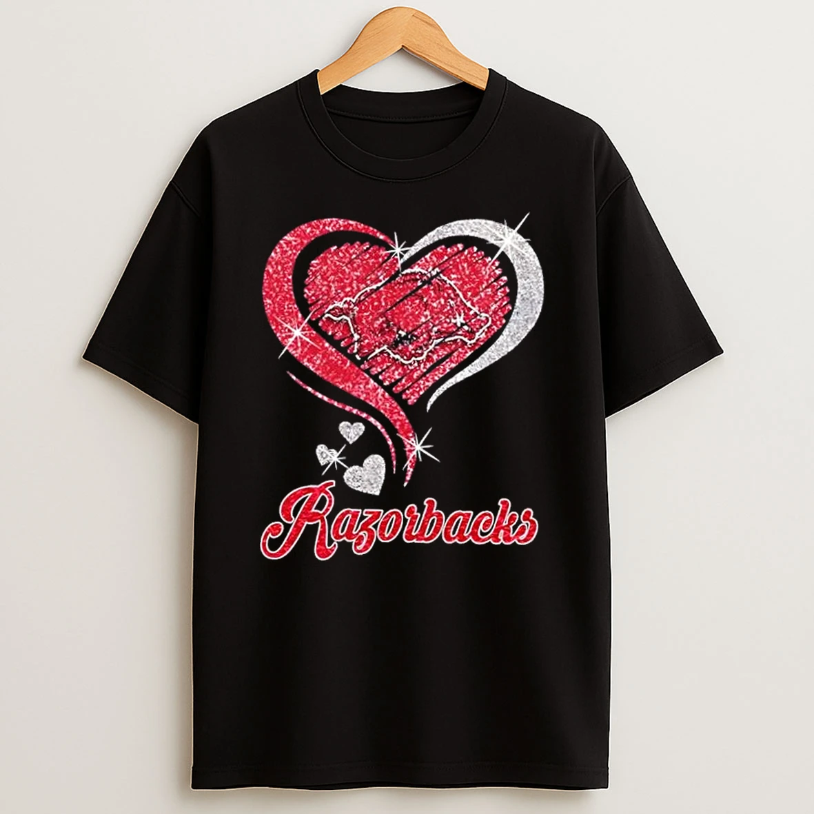 Arkansas Razorbacks Football In Glitter Heart Fans T Shirt