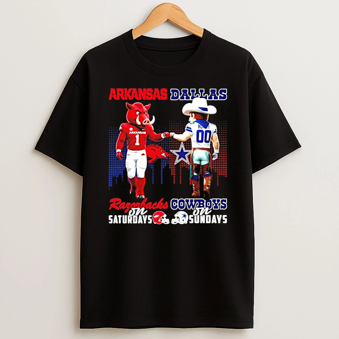 Arkansas Razorbacks On Saturdays Vs Dallas Cowboys On Sundays Mascot Skyline T Shirt