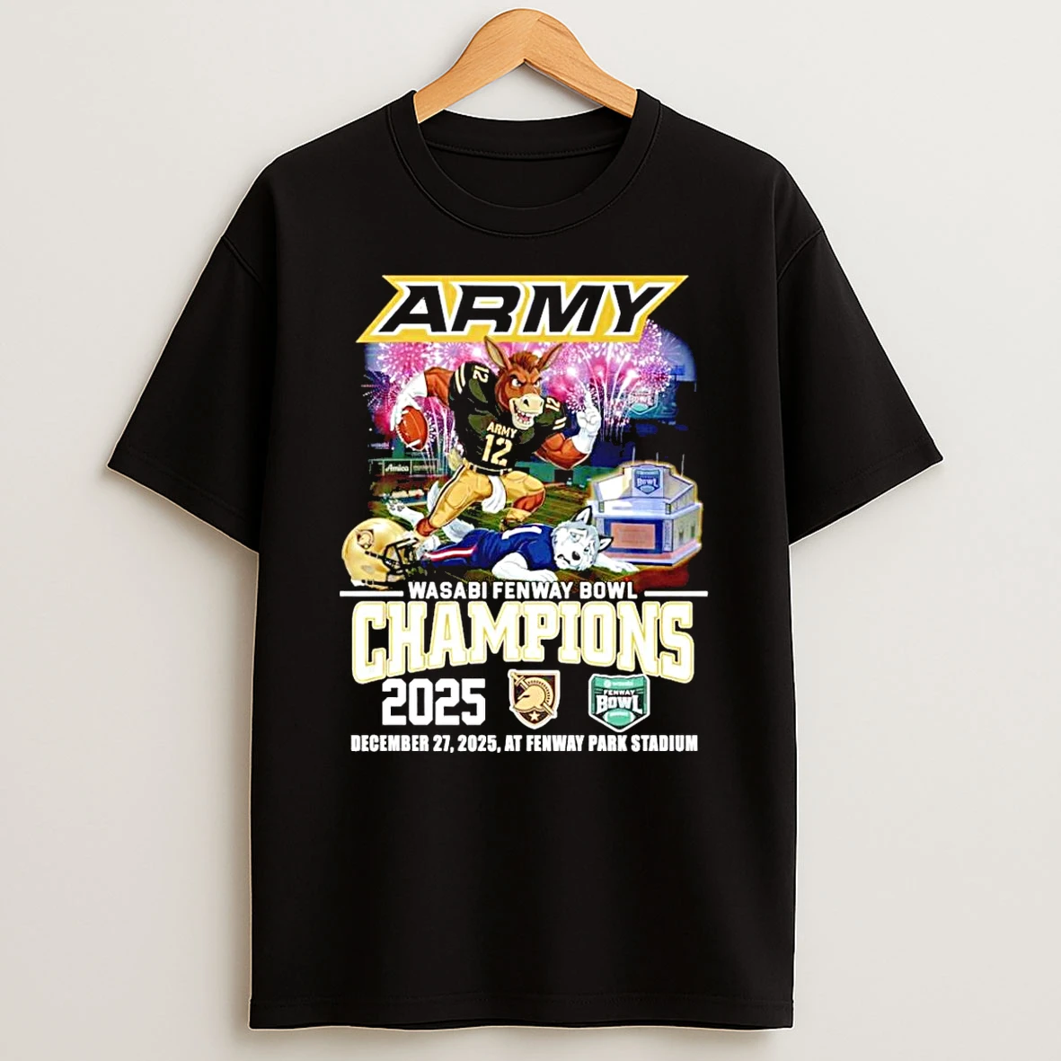Army Black Knights 2025 Wasabi Fenway Bowl Champions Mascot T Shirt