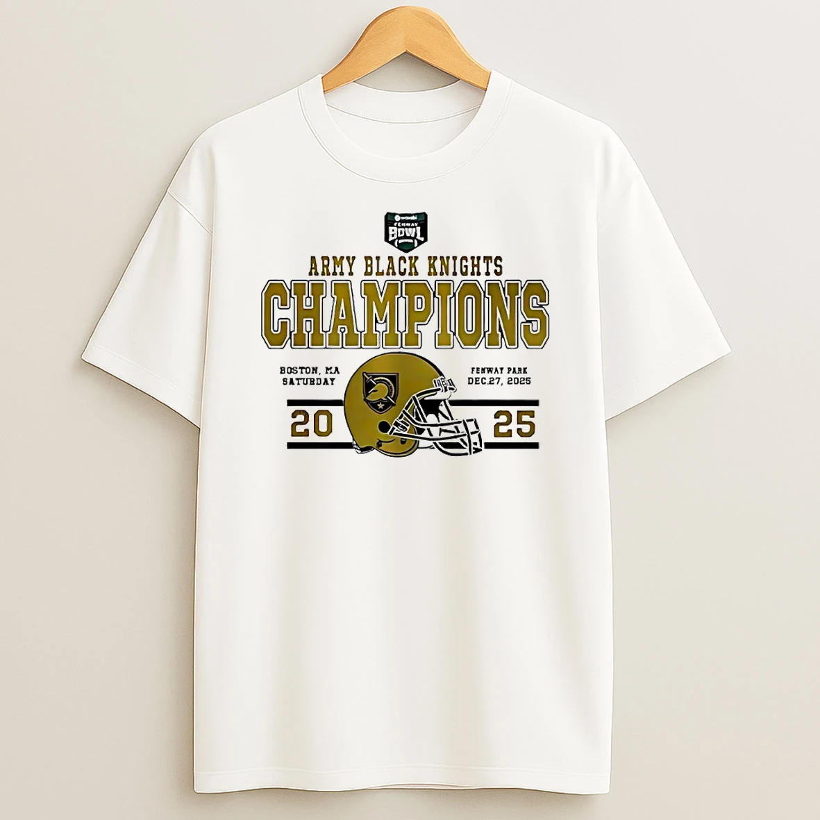 Army Black Knights Football 2025 Wasabi Fenway Bowl Champions Helmet Circle T Shirt