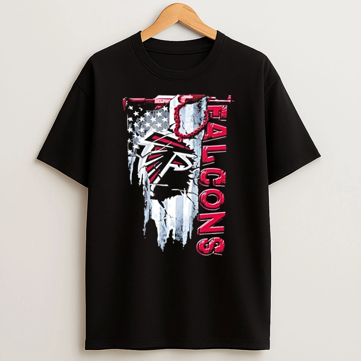 Atlanta Falcons Football Battle Shattered Usa Flag Rip Design T Shirt