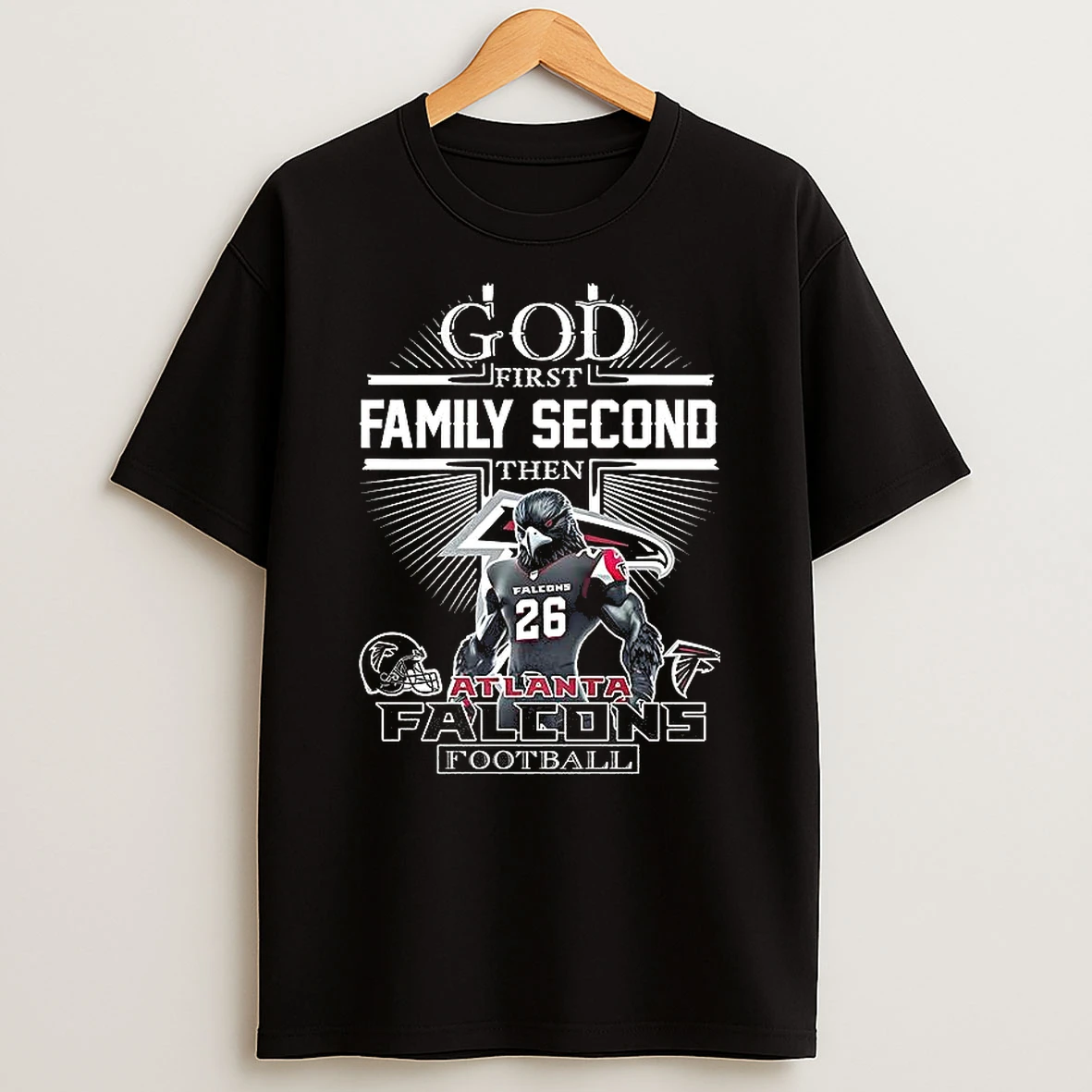Atlanta Falcons God First Family Second Then Falcons Football Christian Mascot T Shirt