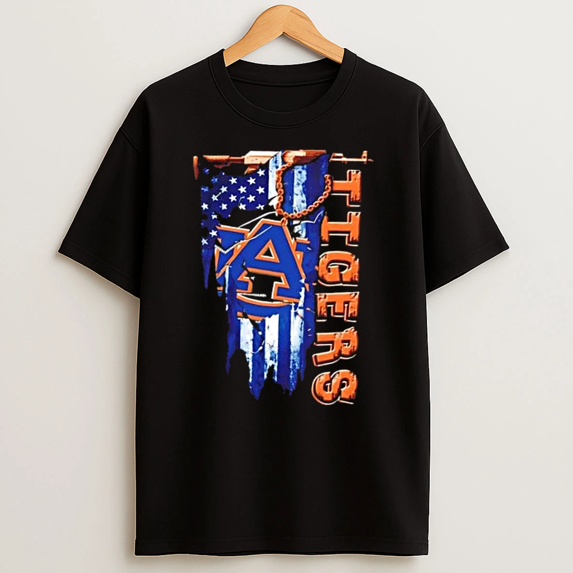 Auburn Tigers Football Battle Shattered Usa Flag Rip Design T Shirt