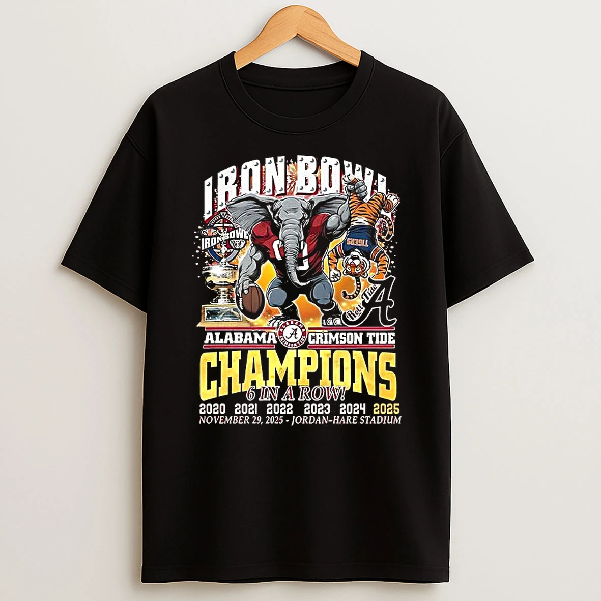 Auburn Tigers Beat Alabama Crimson Tide Ncaa Iron Bowl Champions 2025 6 In A Row Mascot T Shirt