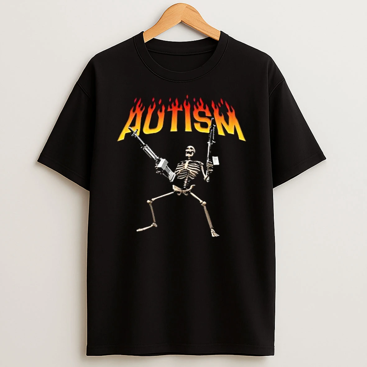 Autism Skeleton Gun Fire T Shirt