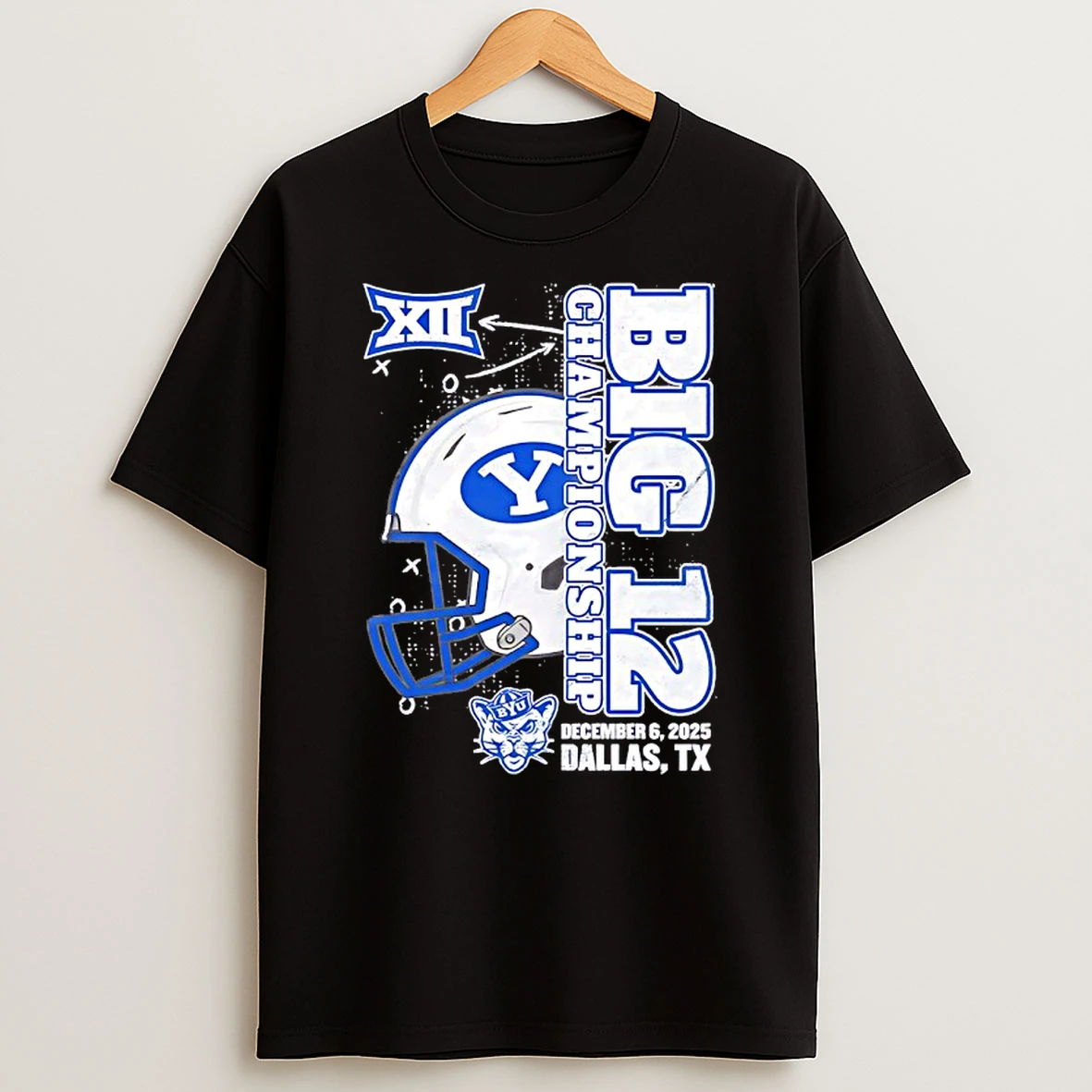 Byu Cougars 2025 Big 12 Football Championship Vertical Helmet T Shirt