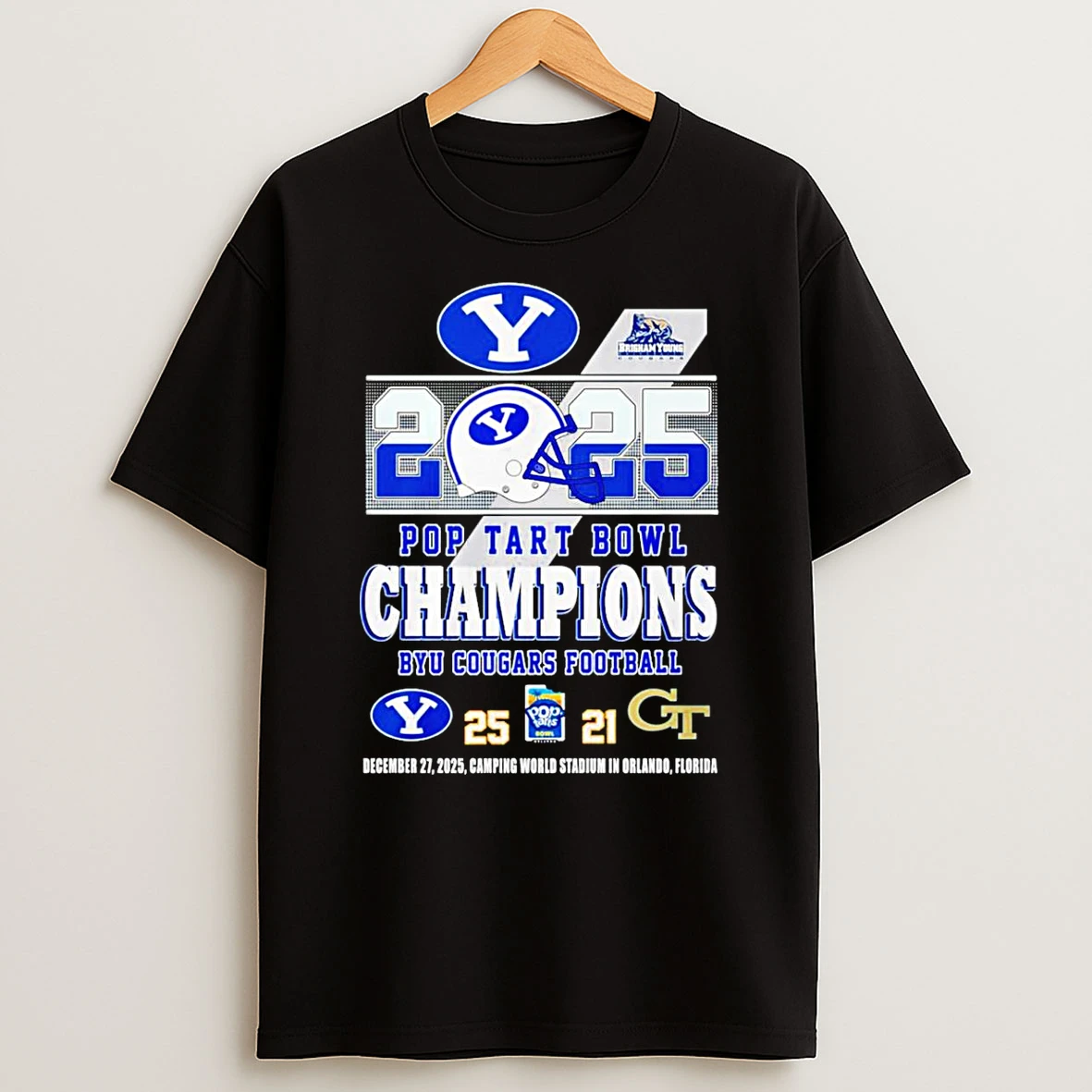 Byu Cougars 2025 Pop Tarts Bowl Champions Helmet Score T Shirt