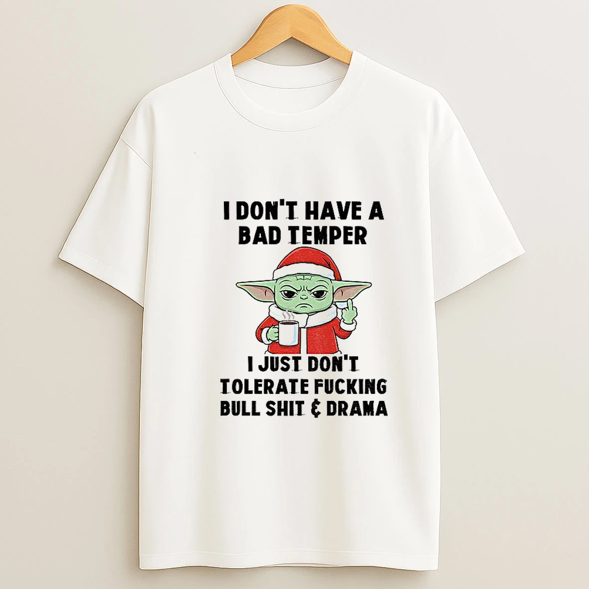 Baby Yoda Middle Finger I Dont Have A Bad Temper I Just Dont Tolerate Fucking Christmas T Shirt