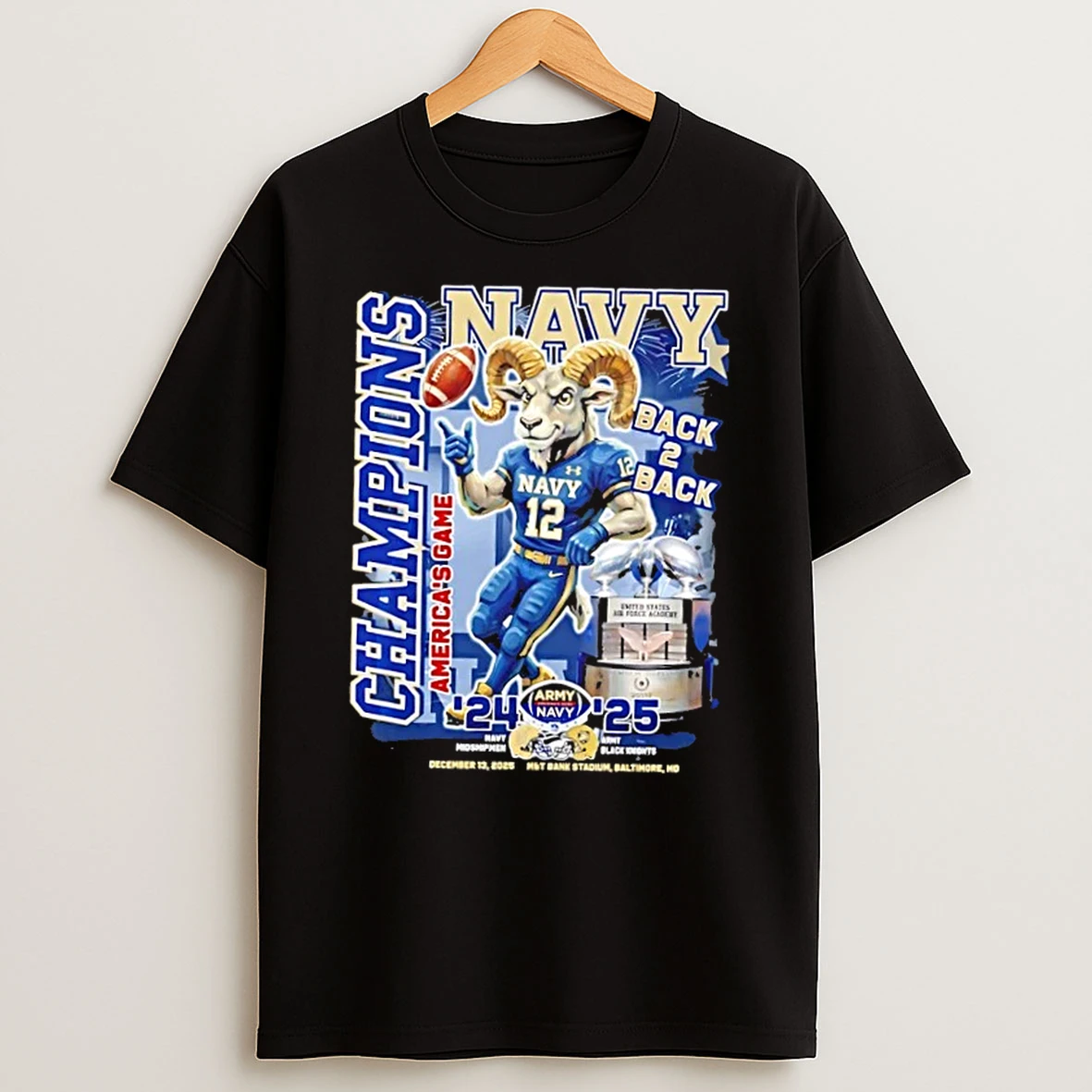 Back 2 Back 2024 25 Americas Game Champions Navy Midshipmen Vs Army Black Knights T Shirt