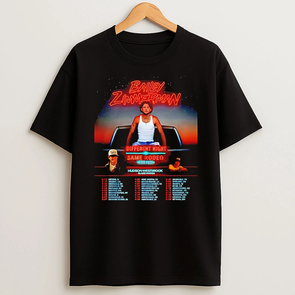 Bailey Zimmerman Different Night Same Rodeo Tour 2026 T Shirt