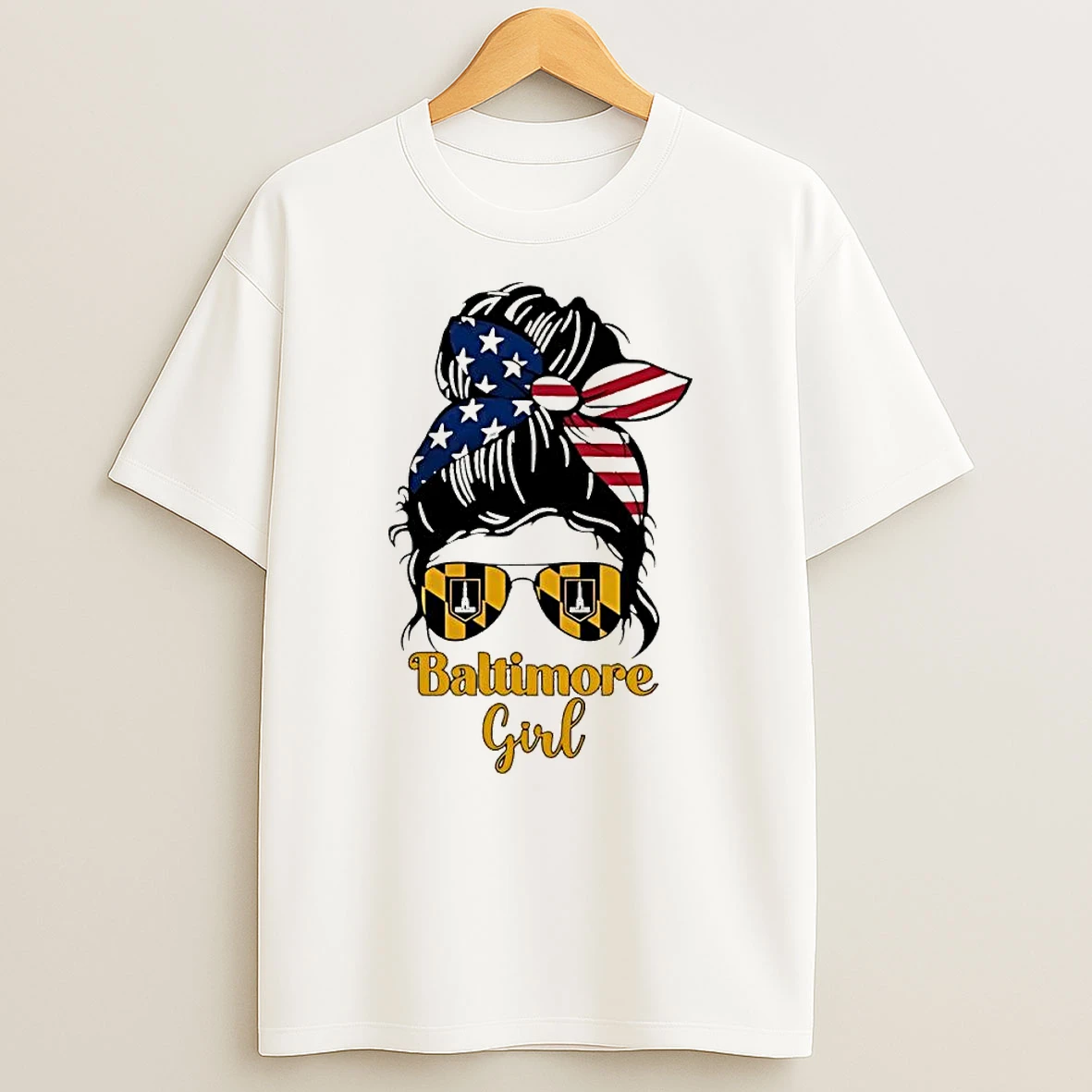 Baltimore Girl Messy Bun America T Shirt
