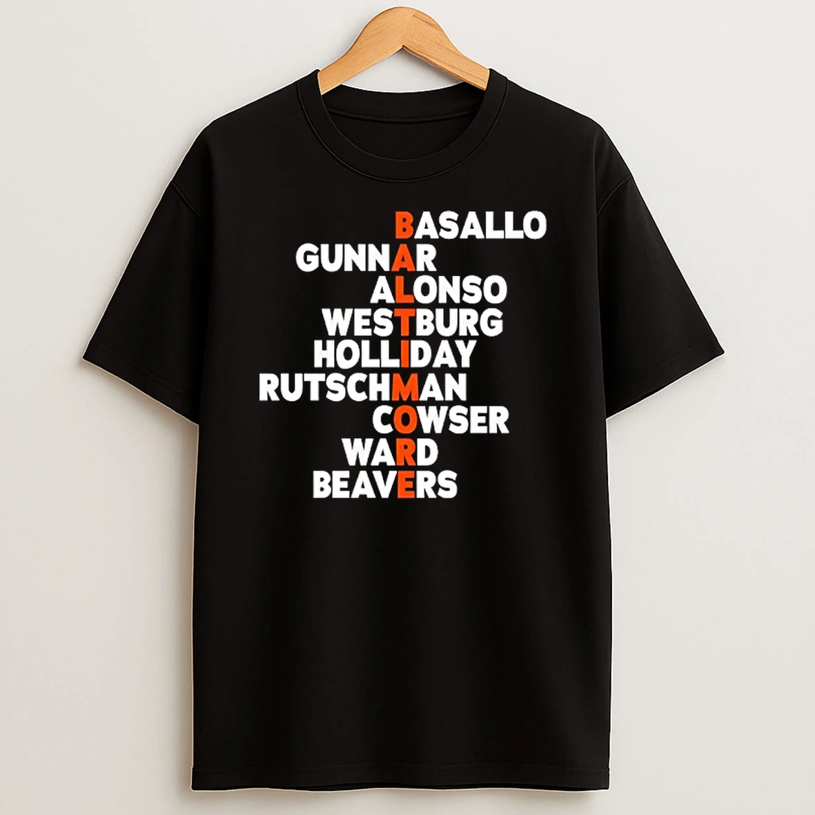 Baltimore Orioles Baseball 2026 Players Name Basallo Gunnar Alonso Westburg Holliday Rutschman Cowser Ward Beavers T Shirt