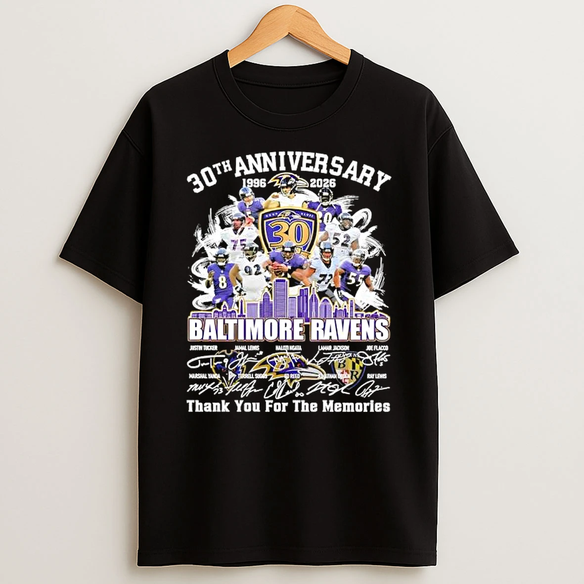 Baltimore Ravens 1996 2026 66th Anniversary Thank For The Memories Signatures T Shirt